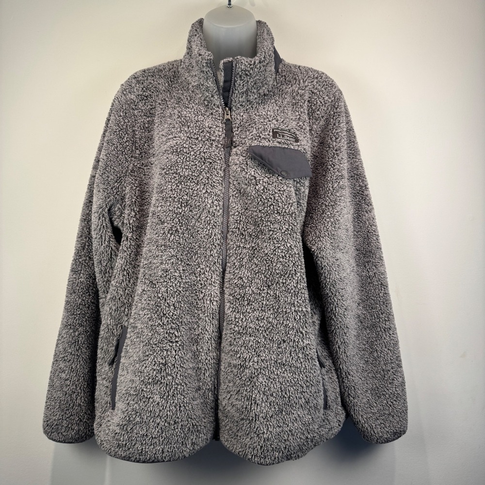 LL‎ Bean Fleece Hi Pile Full Zip Jacket Gray Sherpa Cozy Outdoor Casual Size 1X